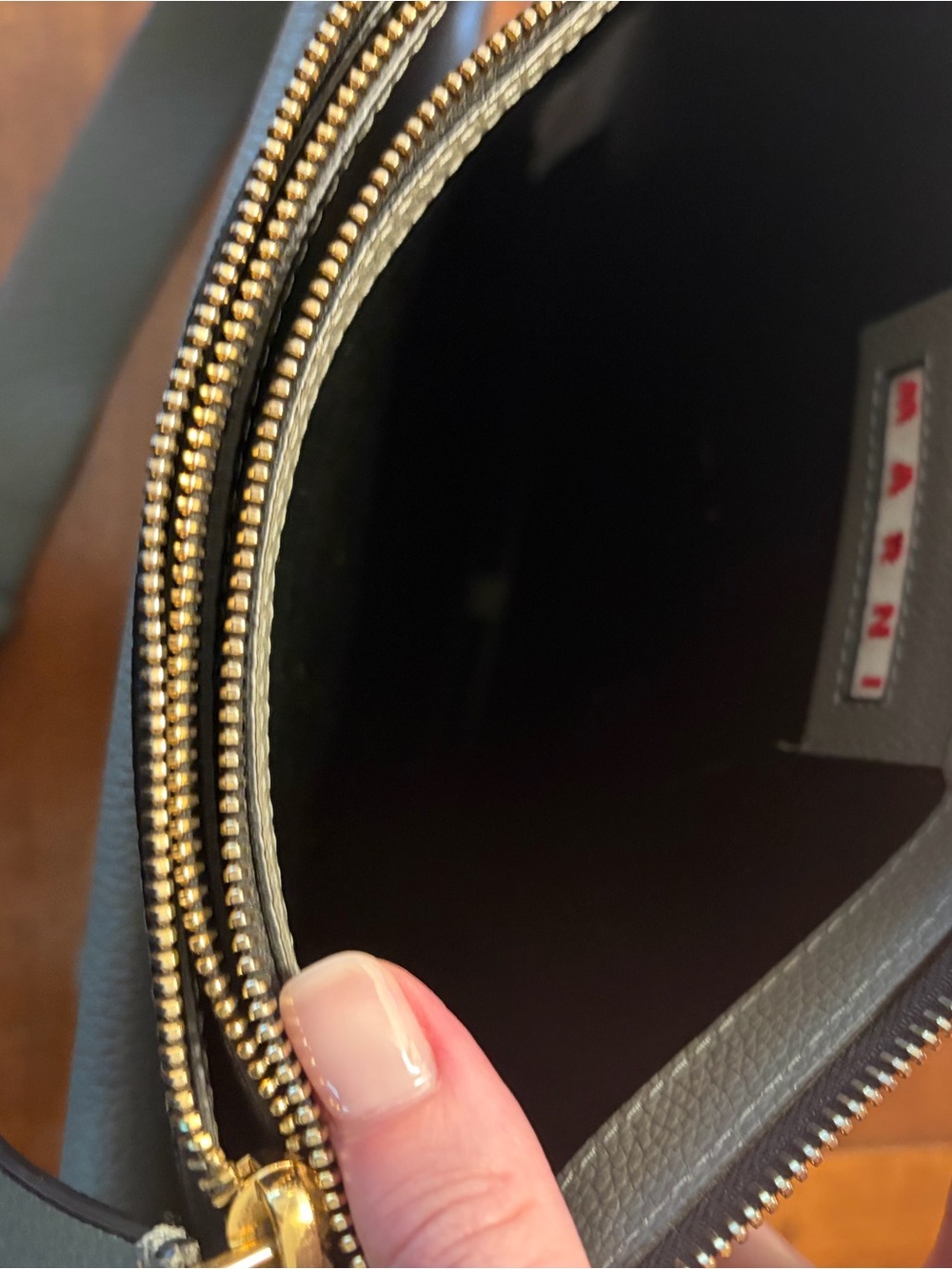 Marni Gray pebble Leather Crossbody Bag with Gold Hardware and duel satchels - Picture 8 of 15